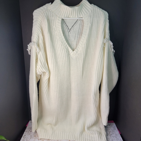 American Rag Tunic Sweater Cream Women's XL Long Sleeves With Fringles - Picture 5 of 9